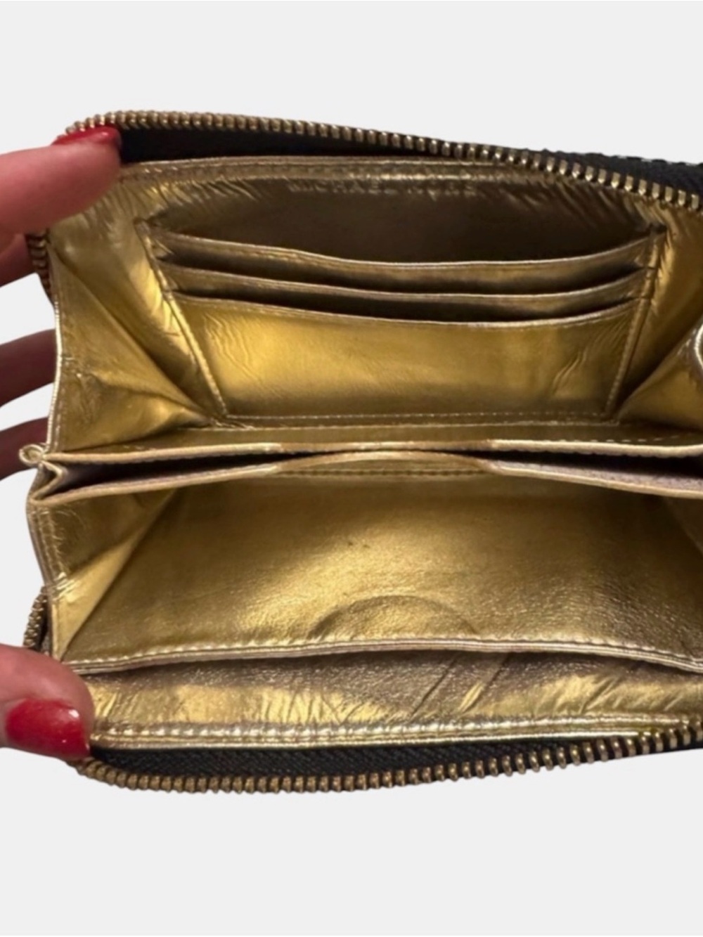 Michael Kors Black Patent Snakeskin Embossed Wristlet Wallet Zip Gold Tone - Picture 5 of 6
